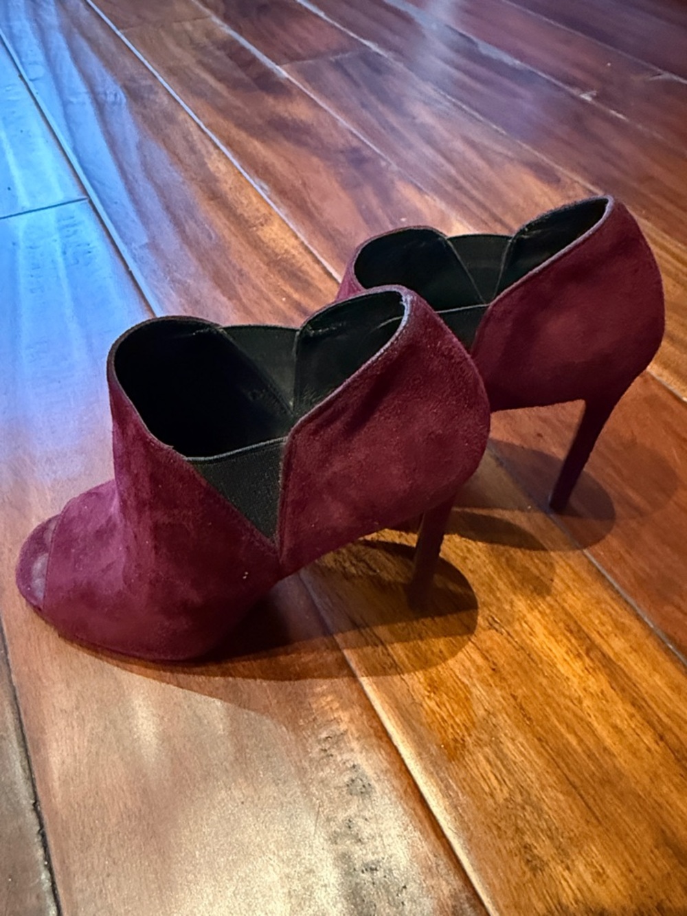 Prada Plum Suede Peep-Toe Stiletto Booties - Picture 4 of 5